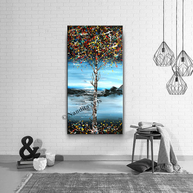 Landscape Painting Tree Landscape Modern Abstract Vertical Wall Art for Bedroom - Wisdom Tree