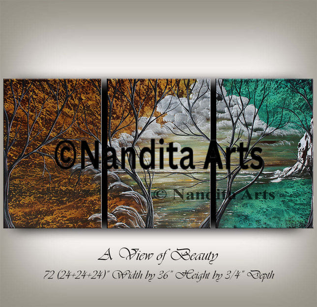 Tree Wall Art Landscape Modern Abstract Art on Canvas for Sale 3 Panel Wall Art - A View of Beauty