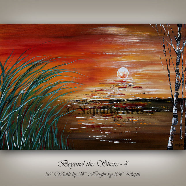 Sunset Landscape Wall Art Painting Red Landscape Artwork on Canvas Art for Office Space Decor  - Beyond the Shore - 4