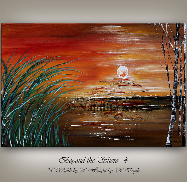 Sunset Landscape Wall Art Painting Red Landscape Artwork on Canvas Art for Office Space Decor  - Beyond the Shore - 4