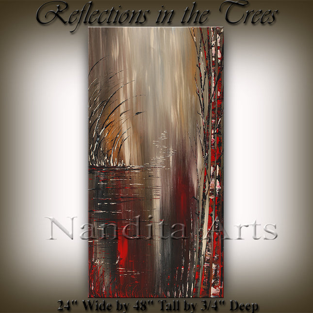 Bronze, Brown, Red, Black, and White Abstract Canvas Wall Art Painting Large Abstract Painting - Reflections in the Trees