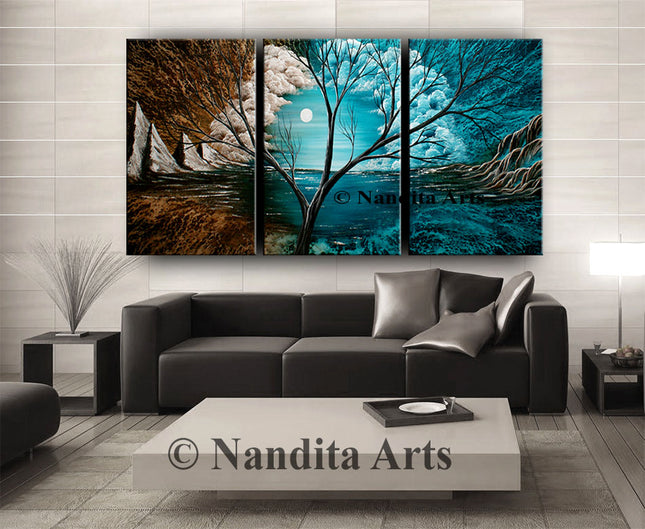 3 Piece Landscape Art Painting Red Abstract Landscape Wall Art on Canvas for Living Room  - To Coexist Beautifully