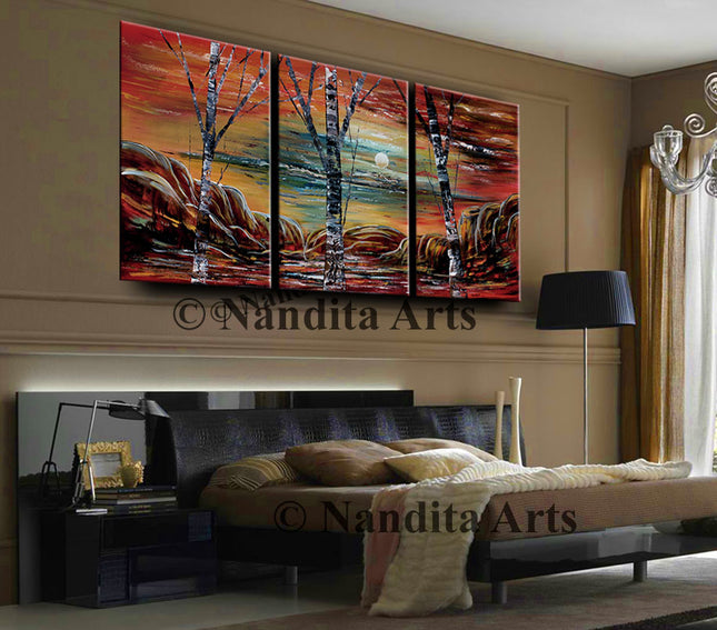 Abstract landscape painting on canvas 3 Panel Landscape Wall Art Painting for Bedroom  - Peaceful Thought - 12