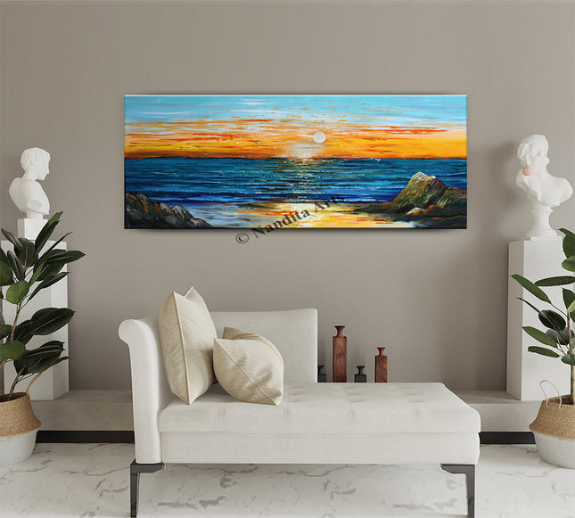 Sunset Landscape Art Large Abstract Wall Art On Canvas For Home Decor Office Scenery  - Sunkissed Horizon - 7