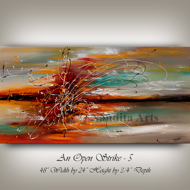 Multicolor Abstract Canvas Wall Art with Teal, Gold, and Red Accents Modern Wall Art Original Abstract Painting - An Open Strike - 5