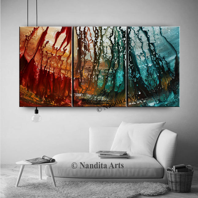 Red Blue Teal Modern Abstract Art – Original Handmade Canvas Wall Art – Contemporary Living Room Décor - Deep Passion -7