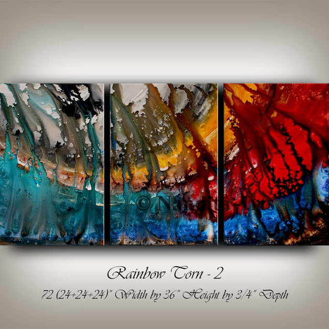 Large Modern Abstract 3 Piece Wall Art Oil Painting On Canvas for Bedroom Decor - Rainbow Torn - 2