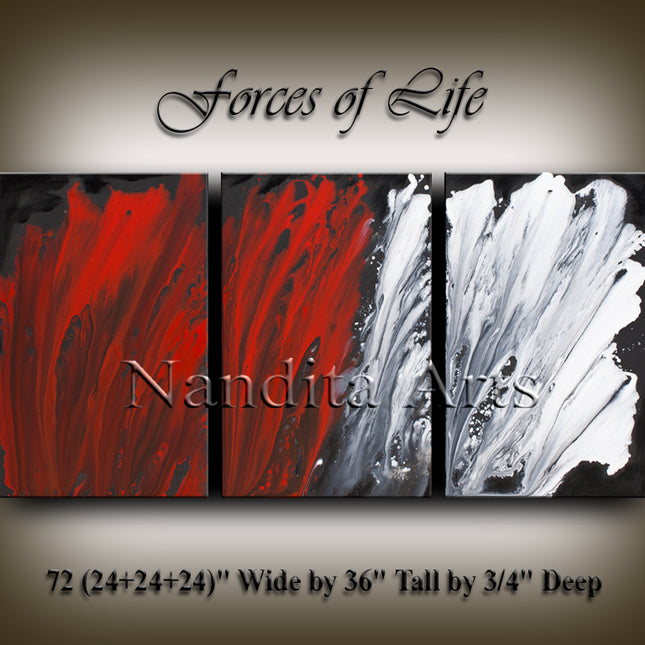 Large Red Modern Abstract Wall Art Oil Painting On Canvas for Bedroom Decor -Forces of Life