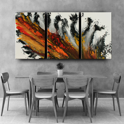 3 Panel Acrylic Painting on Canvas  - Red Orange Handmade Modern Wall Art