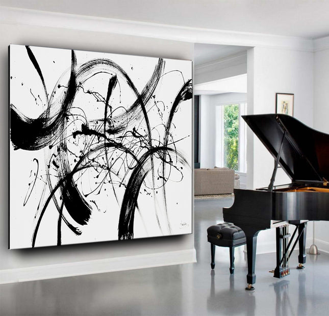 Minimalistic Black & White Abstract Wall Art - Contemporary living room Art - Focused Frenzy