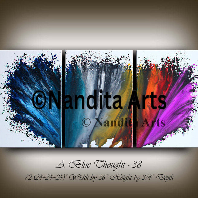 Set of 3 Blue, Purple, and Yellow Abstract Paintings – Modern Wall Art for Living Room Décor – Handmade Home Art by Nandita Albright - A Blue Thought - 38