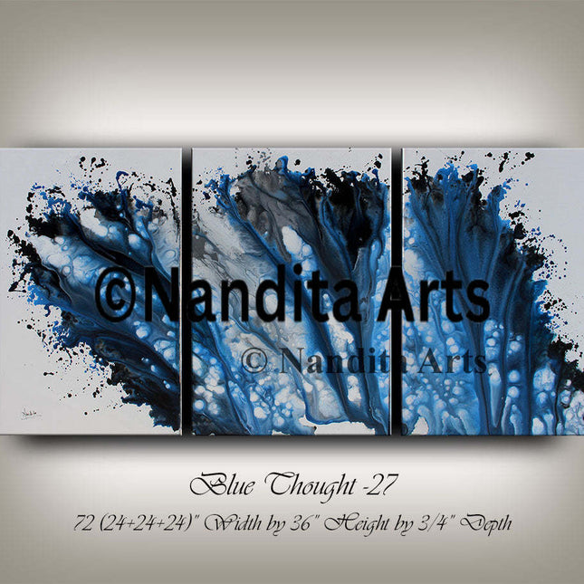 3-Piece Modern Blue Wall Art Painting on Canvas – Abstract Artwork for Sale - A Blue Thought - 27