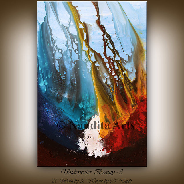 Oceanic Modern Wall Art – Multicolor Canvas Painting, Hand-painted canvas artwork perfect for coastal decor, living rooms, or modern home interiors. - Underwater Beauty - 3