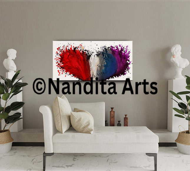 "Vibrant Red, Blue & Purple Abstract Wall Art – 48 Inch Large Canvas Painting for Modern Living Room Decor" - Nebula Wind