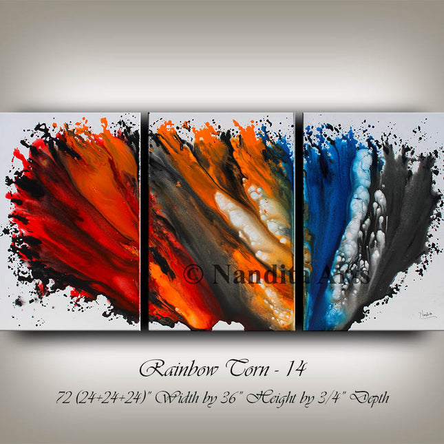 Modern Abstract Wall Art Painting – Multicolor 3-Panel Abstract Canvas Art - Rainbow Torn - 14