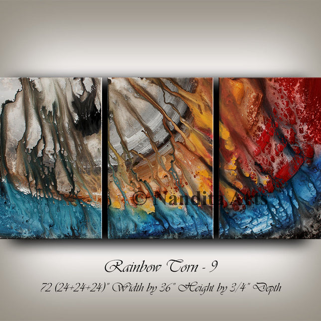 Modern Wall Art Oil Painting On Canvas for Bedroom 3 Piece Wall Art - Rainbow Torn - 9