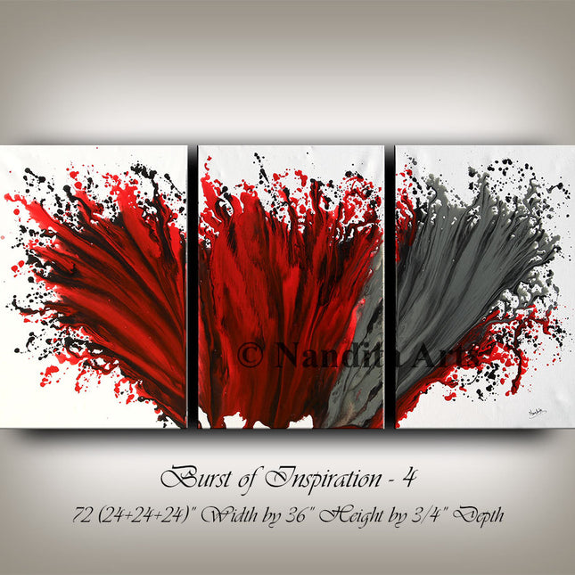 Red Modern 3-Piece Wall Art Oil Painting on Canvas – Contemporary Décor - Burst of Inspiration -4