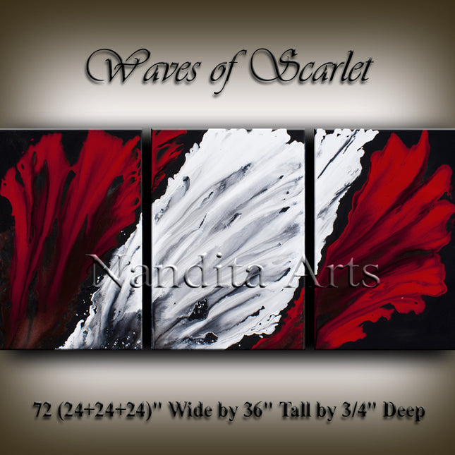 Red Modern Abstract Wall Art Oil Painting On Canvas 3 Piece Wall Art - Waves of Scarlet