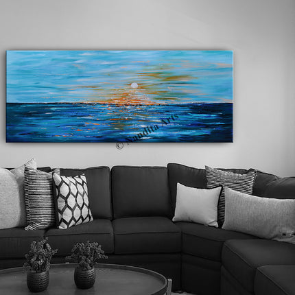 Landscape Art on Canvas Blue Sunset Wall Art Painting for Office Space Living Room Decor - Sunkissed Horizon - 5