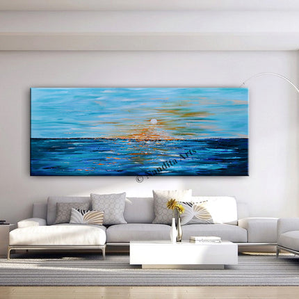 Landscape Art on Canvas Blue Sunset Wall Art Painting for Office Space Living Room Decor - Sunkissed Horizon - 5