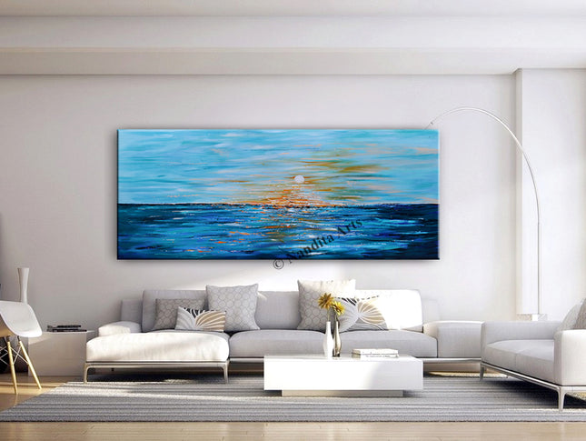 Landscape Art on Canvas Blue Sunset Wall Art Painting for Office Space Living Room Decor - Sunkissed Horizon - 5