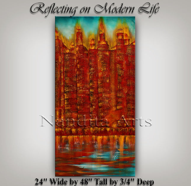 Original Texture Wall Art on Canvas Cityscape Modern Wall Art for Living Room -  Reflecting on Modern Life