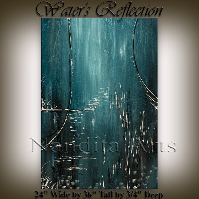 Abstract Wall Art in Blue, Teal, and Black Painting on Canvas Bedroom Home Decor - Water's Reflection