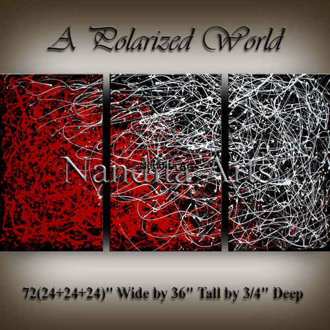 Jackson Pollock-inspired - 3 Panel Split Abstract Art Canvas - A Polarized World