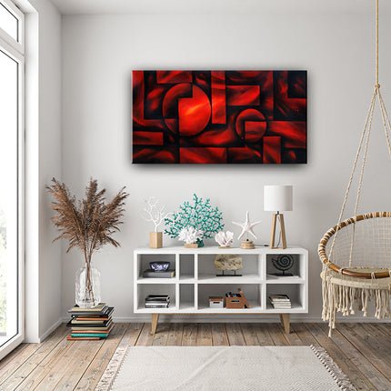 Handmade Original Abstract Painting Red Wall Art Abstract painting Home Decor - Geometric Velvet