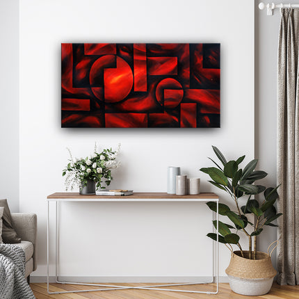 Handmade Original Abstract Painting Red Wall Art Abstract painting Home Decor - Geometric Velvet