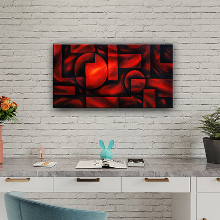 Handmade Original Abstract Painting Red Wall Art Abstract painting Home Decor - Geometric Velvet