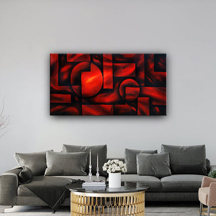 Handmade Original Abstract Painting Red Wall Art Abstract painting Home Decor - Geometric Velvet