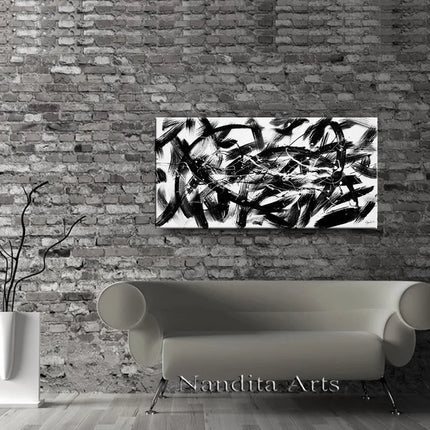 Jackson Pollock Black and white acrylic abstract wall art - Rules of Society