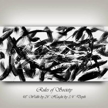 Jackson Pollock Black and white acrylic abstract wall art - Rules of Society