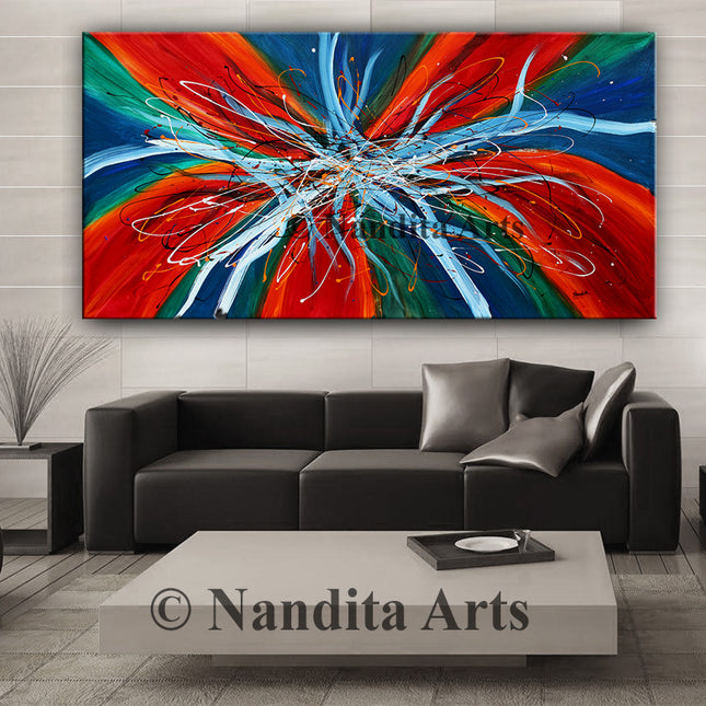 Blue, Red, Teal, Orange & White Abstract Art – Large Painting Wall Art  - Imagination - 7