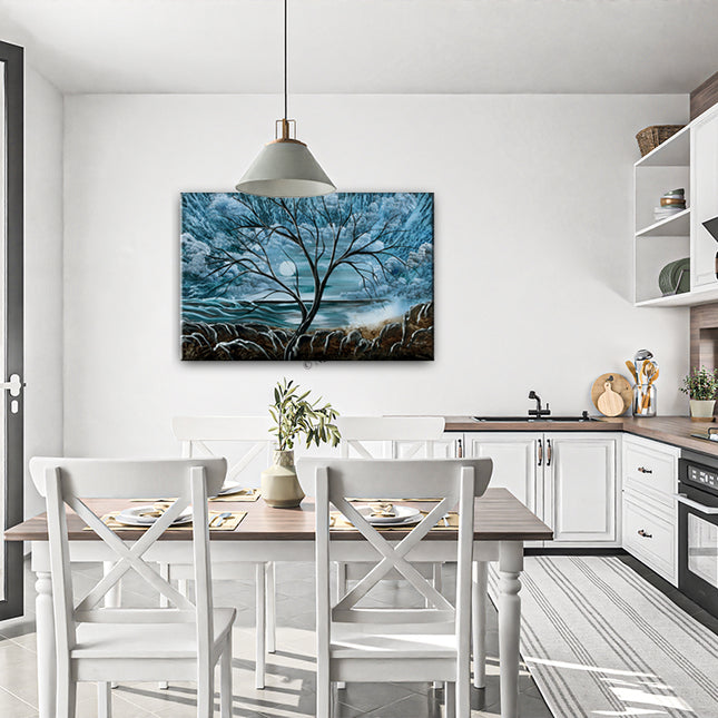 Tree Landscape Art Painting on Canvas  Red Large Blue Abstract Landscape Wall Art for Office Lobby - Silver Moonlight