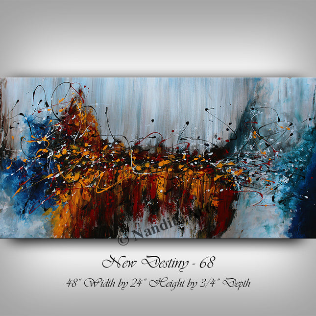 Blue, Teal, Gray, Black, Orange & Brown Abstract Art – Large Wall Art for Home Décor - New Destiny - 68