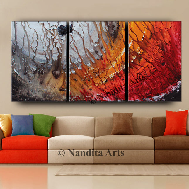 Large Modern Abstract Wall Art Decor - 3 Piece Modern Art Painting ON Canvas - Coral Reef - 3